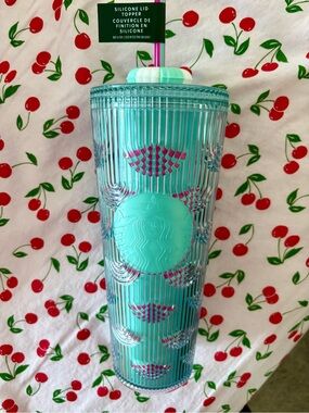 Starbucks Turquoise Mermaid Ombre Ribbed Tumbler with Striped Straw
